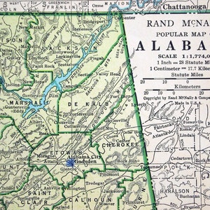 Carte vintage bleu et vert émeraude de l'Alabama en 1943