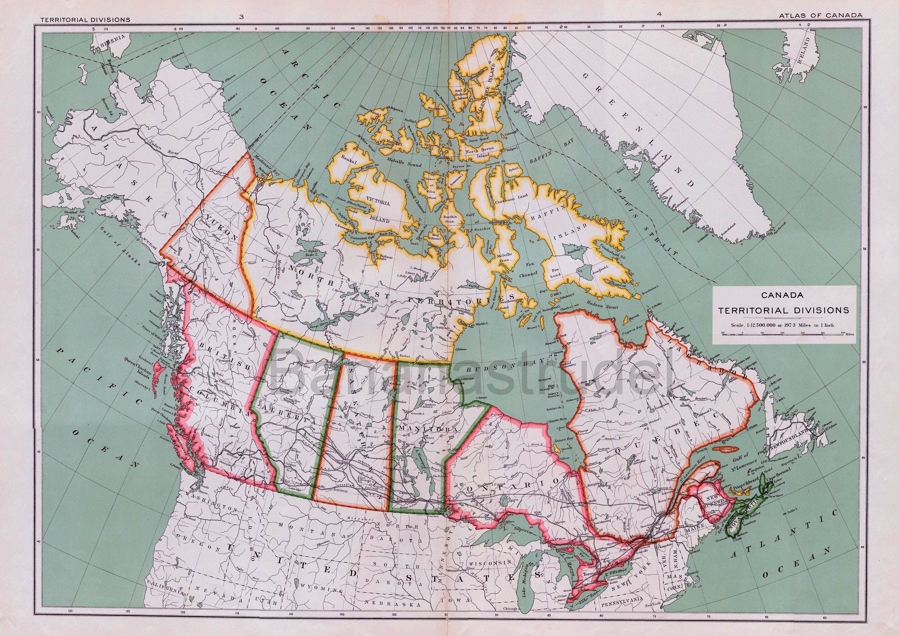 領土区分を示すカナダの大型古地図 - 1915 年発行 - Etsy 日本