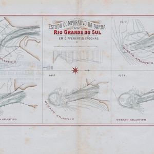 1922 Carte du delta du Rio Grande do Sul, Brésil, 1883-1921 - Carte ancienne coloriée