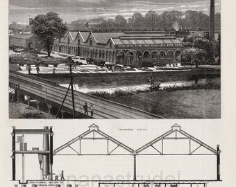 Antique Print of the Britannia Ironworks, Bedford - Vintage Engineering Drawing - September 16, 1870