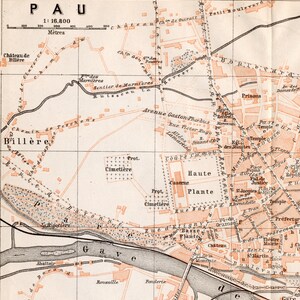 Antike Karte von Pau, Frankreich - Pyrenäen - 1907 Map