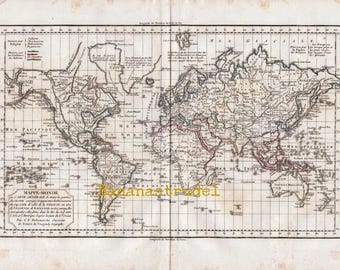 世界地図 - 1812年のアンティーク地図 - 手彩色ヴォーゴンディ