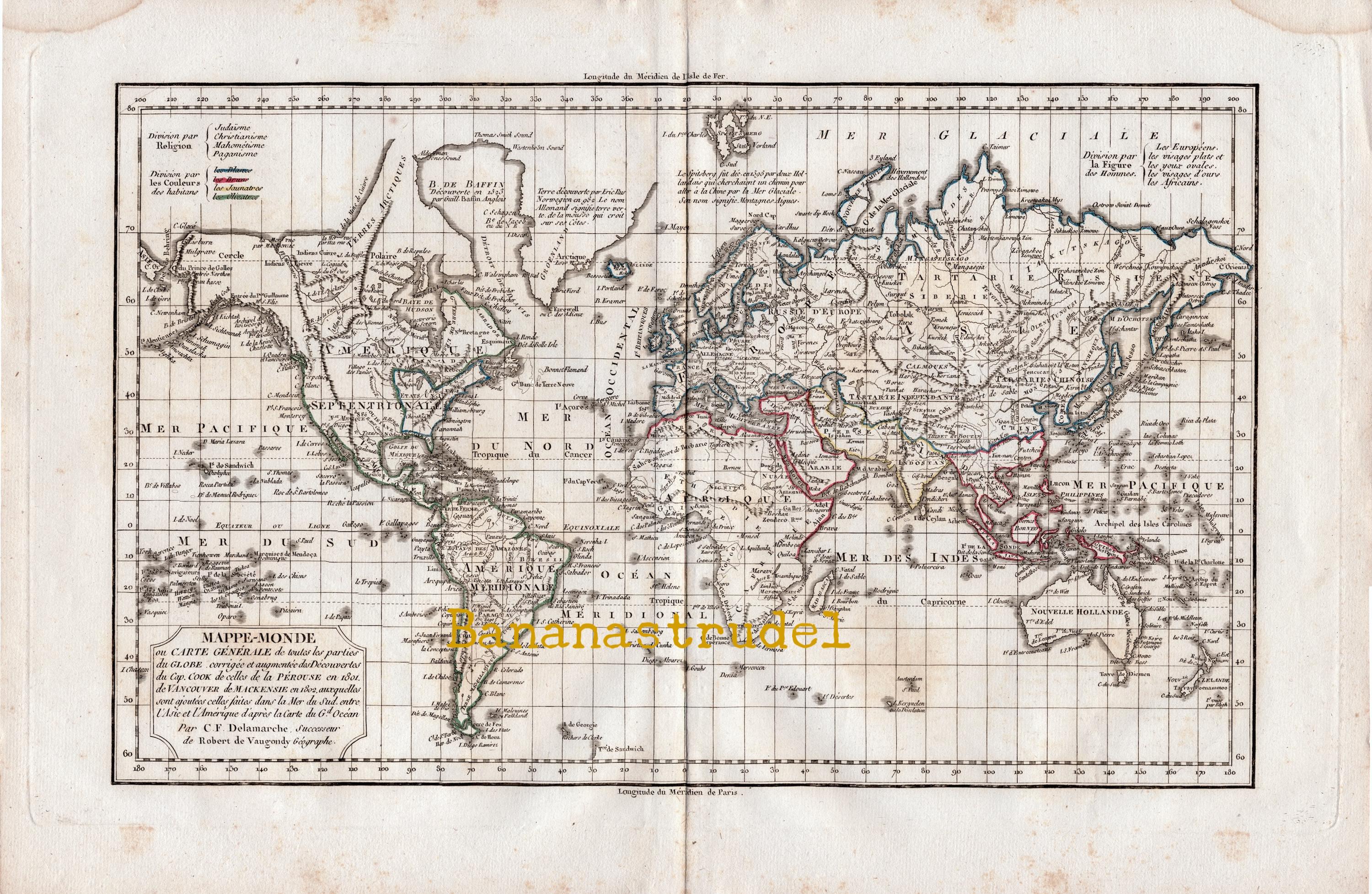 世界地図 - 1812年のアンティーク地図 - 手彩色ヴォーゴンディ
