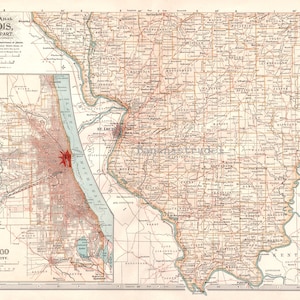 Antike Karte von Süd-Illinois - 1911-Jahrhundert Atlas Karte - 2 Landkarten von Chicago und Umgebung