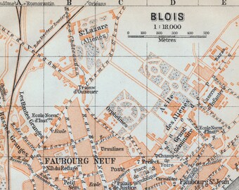 Antique Map of Blois, France - 1905 Vintage City Map - Old City Map