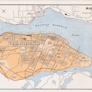 1915 Antike Stadt Karte von Halifax, Nova Scotia, Kanada
