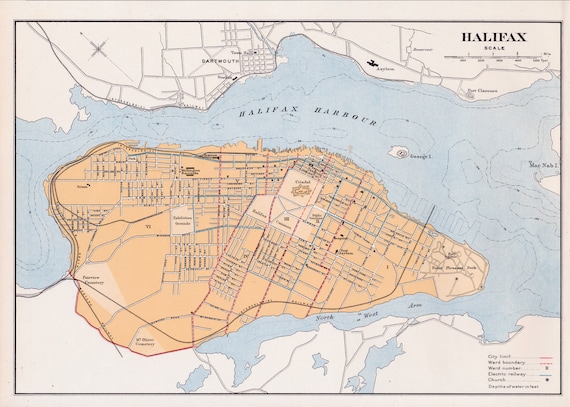 1915 Antique City Map of Halifax, Nova Scotia, Canada - Etsy