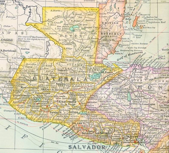1902年中央アメリカのアンティーク地図 - アンティーク中央アメリカ