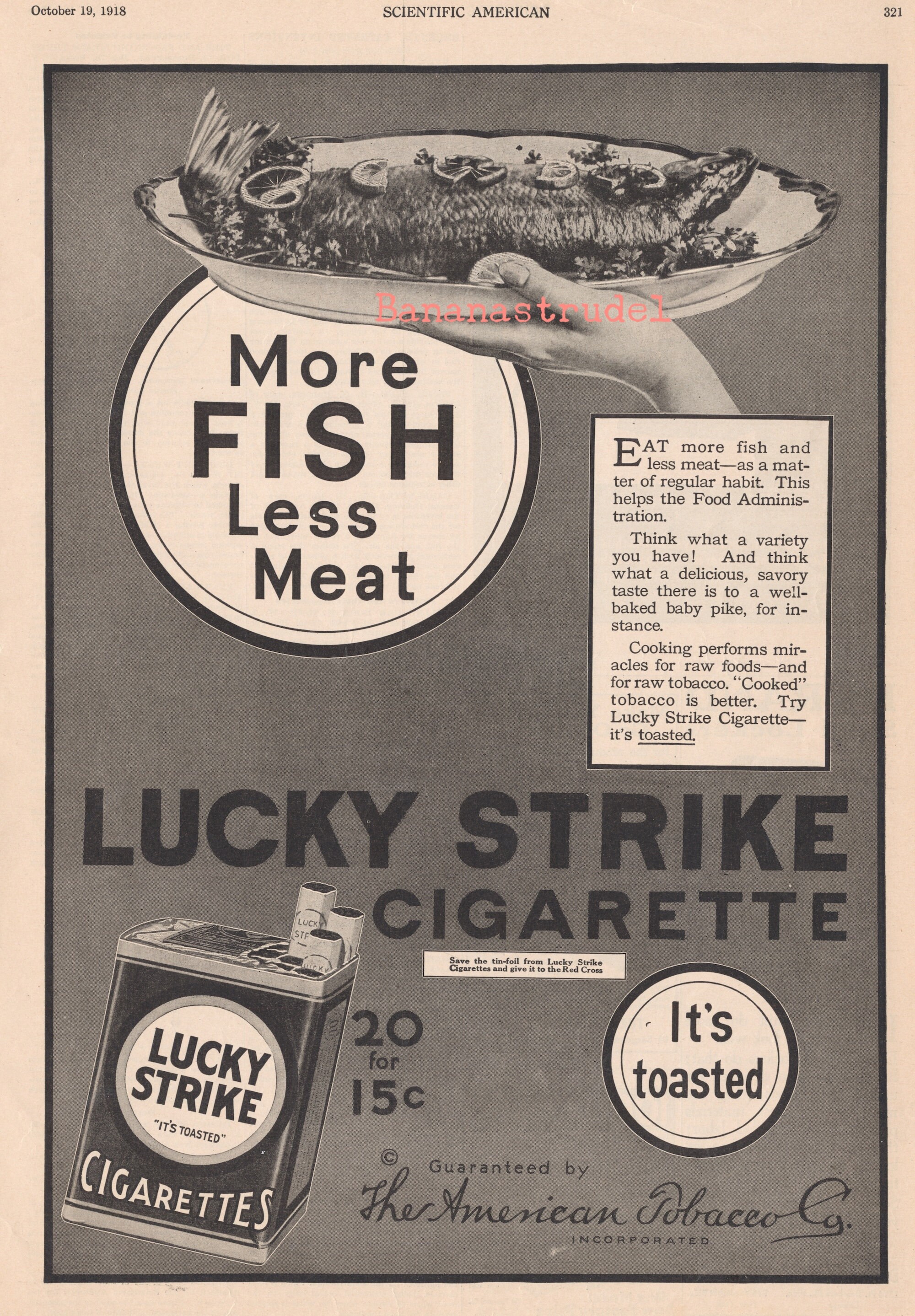 1918 Antique Advertisement for Lucky Strike - Scientific American