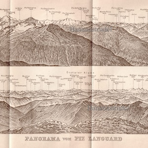 Antique Print of Piz Languard - 1921 Panorama of the Livigno Alps - Canton of the Grisons - Graubünden