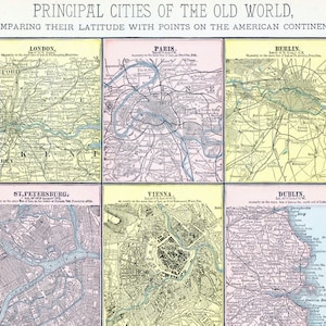 19 世紀の世界の主要都市の古地図 - ロンドン - パリ - ベルリン - ローマ - サンクトペテルブルク - ウィーン - ダブリン - エディンバラ - ナポリ
