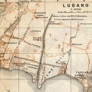 1891 Antique City Map of Lugano, Switzerland