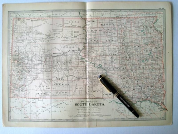 1902 Antique Map of South Dakota - Century Atlas Map