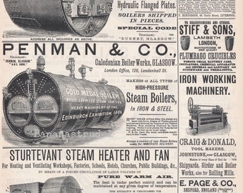 1889 Rare Antique Advertisement for Steam Boilers and Steam Heaters / beautiful graphics / font
