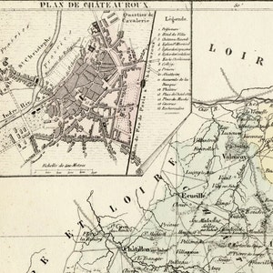 Antique Map of Indre, France With Inset of Châteauroux Handcolored 1800s French Vintage Map image 4