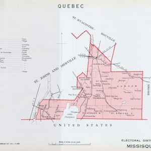 Ancienne carte de Missisquoi, Québec, Canada - Carte électorale vintage de 1915 - Série It's Where You Live - Député