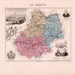Antike Karte von Lot, Frankreich - Handkoloriert - 1883 Illustrierte Karte - Cahors - Wohnkultur