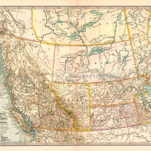 Antique Map of Manitoba, British Columbia, Northwest Territories - Athabasca - 1897 Century Atlas