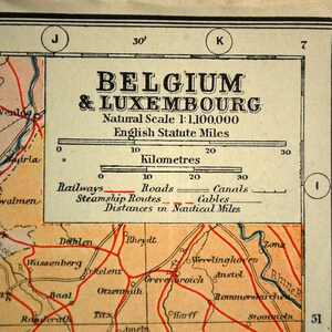 Carte vintage de la Belgique et du Luxembourg - Anvers - Bruxelles - Publiée en 1922