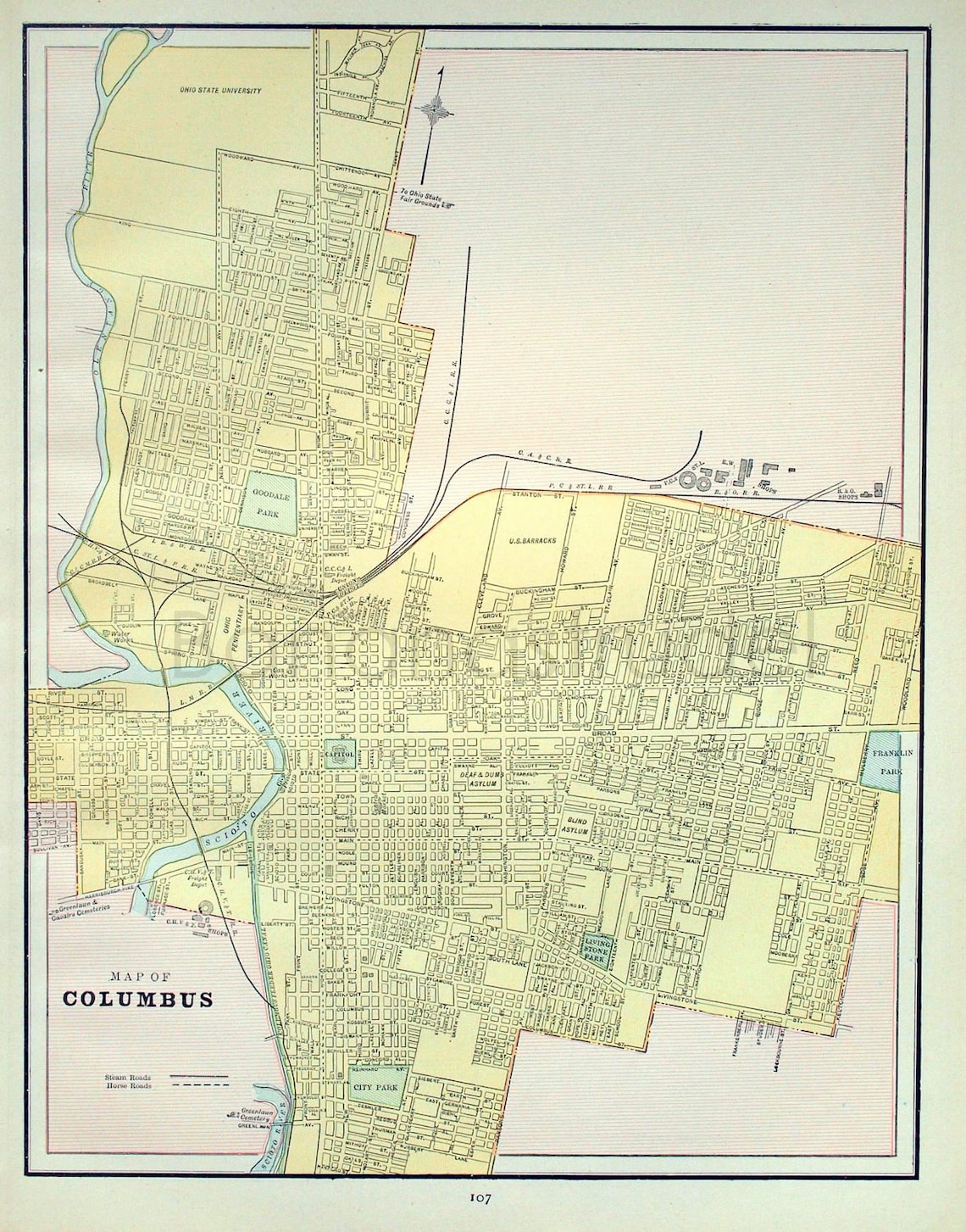 1888 Antique City Map of Columbus Ohio | Etsy