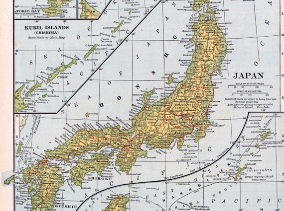 1921 年アンティーク日本地図 - 台湾 - 沖縄 - 南西諸島 - 琉球