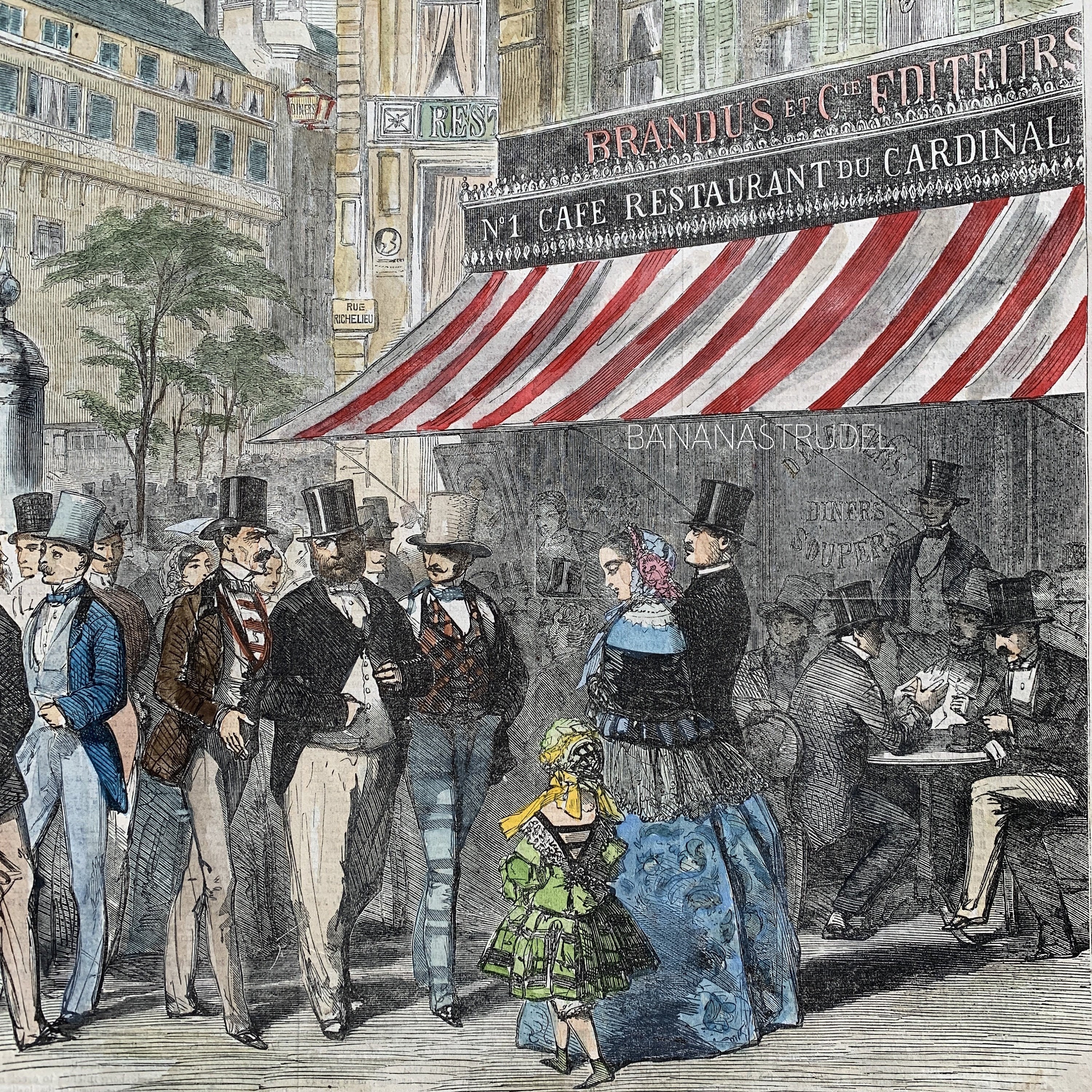 1855 Paris, France - Large Street Scene Boulevard Des Italiens