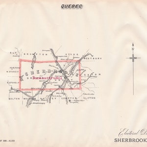 Antique Map of Sherbrooke, Quebec - 1895 Electoral Map - It&#39;s Where You Live Series