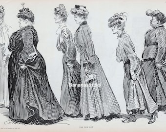 Antique Charles Dana Gibson Print -  The New Hat - Gibson Girls - Published 1907