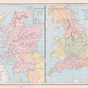 Antique Map of England and Scotland in the Saxon Period - Published 1888