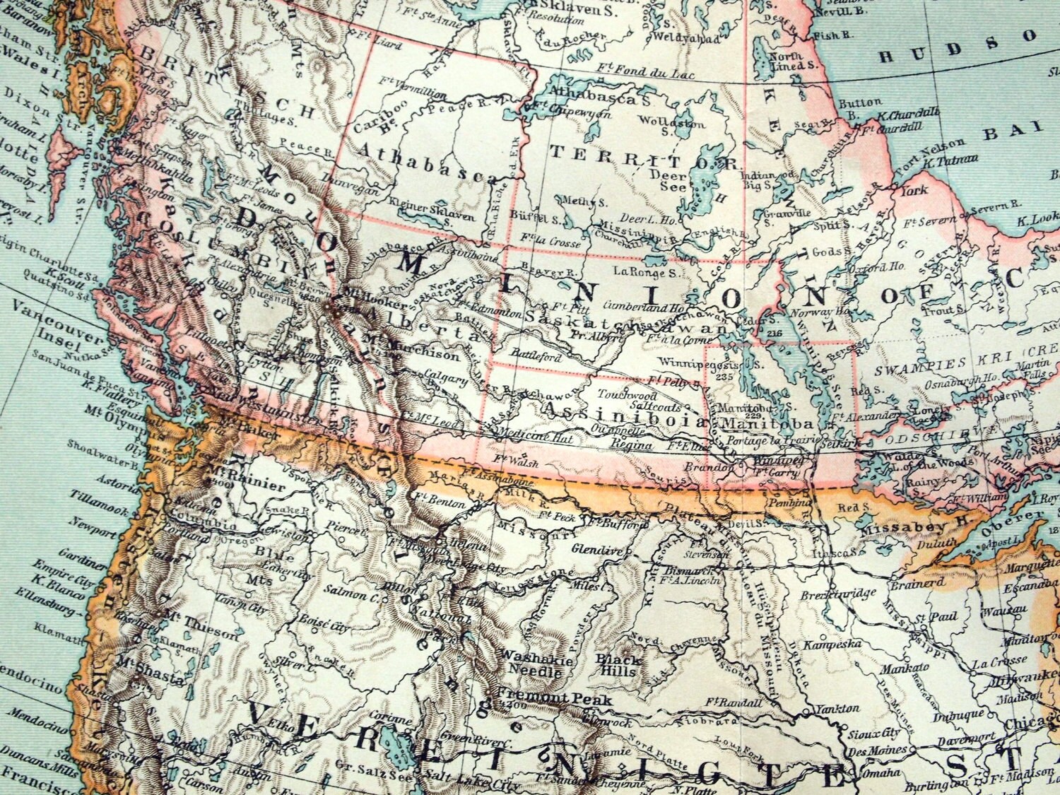 1894 Antique Map of Britain North America and Alaska Etsy