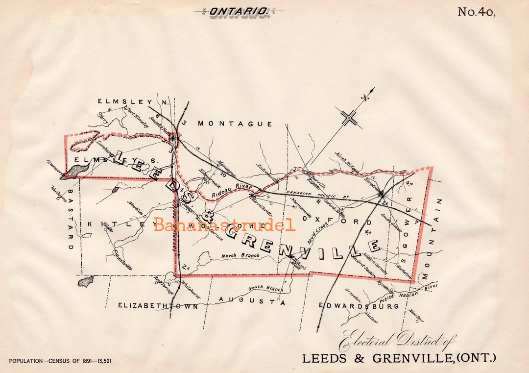 Antique Map of Leeds and Grenville, Ontario 1895 Electoral Map