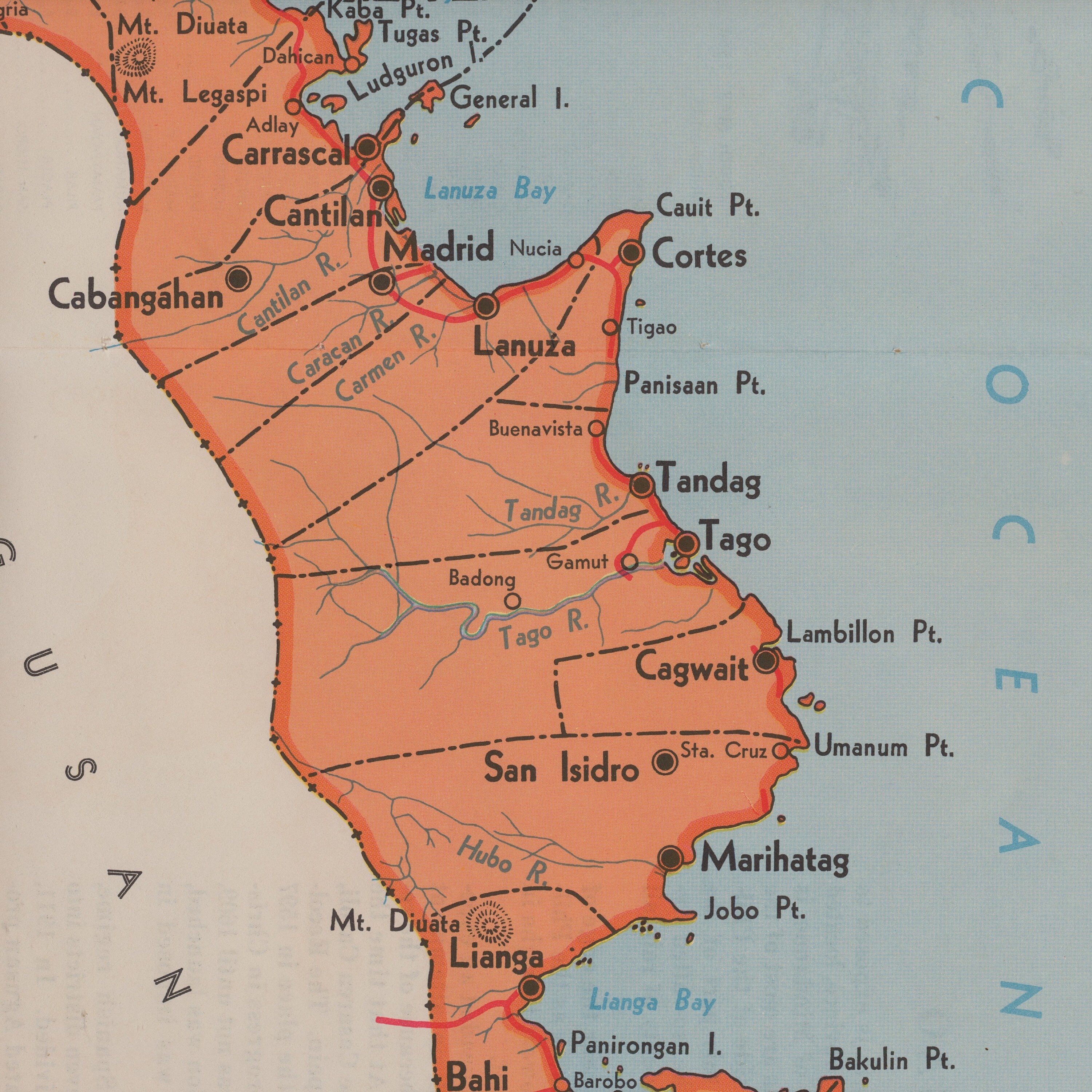 Surigao, Philippines - RARE Large Vintage 1959 Map - Mainit - Gigaquit ...