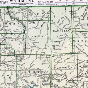 Carte vintage bleu et vert émeraude du Wyoming de 1943