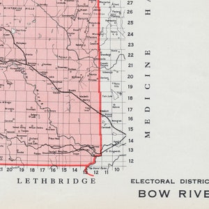 Antike Karte von Bow River, Alberta, Kanada - 1915 Vintage Electoral Map - Wintering Hills - Hier ist deine Serie
