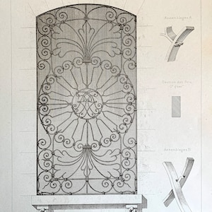 Window Guard, Limoges - 1880 French Antique Engraving of Decorative and Architectural Metalwork - Plate 43