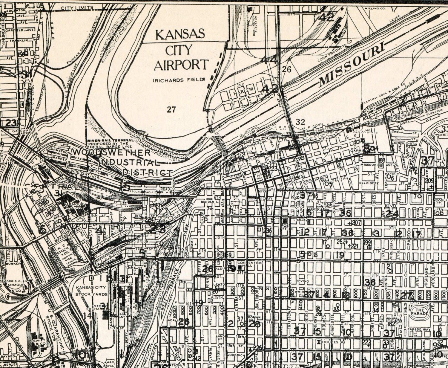 1937 Vintage Map of Kansas City Missouri Etsy