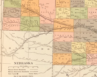 1919 Large Antique Map of Nebraska