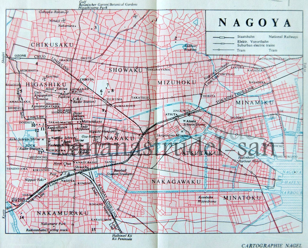 1965 Vintage Map of Nagoya, Japan - Old Nagoya Map - Etsy
