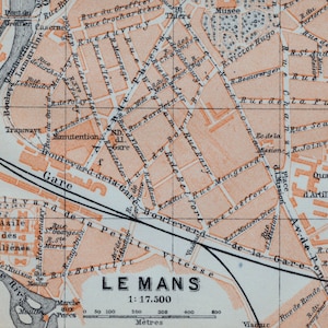 Antique Map of Le Mans, France - 1905 Vintage City Map - Old City Map
