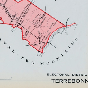 Ancienne carte de Terrebonne, Québec, Canada - Carte électorale vintage de 1915 - Série It's Where You Live - LDN