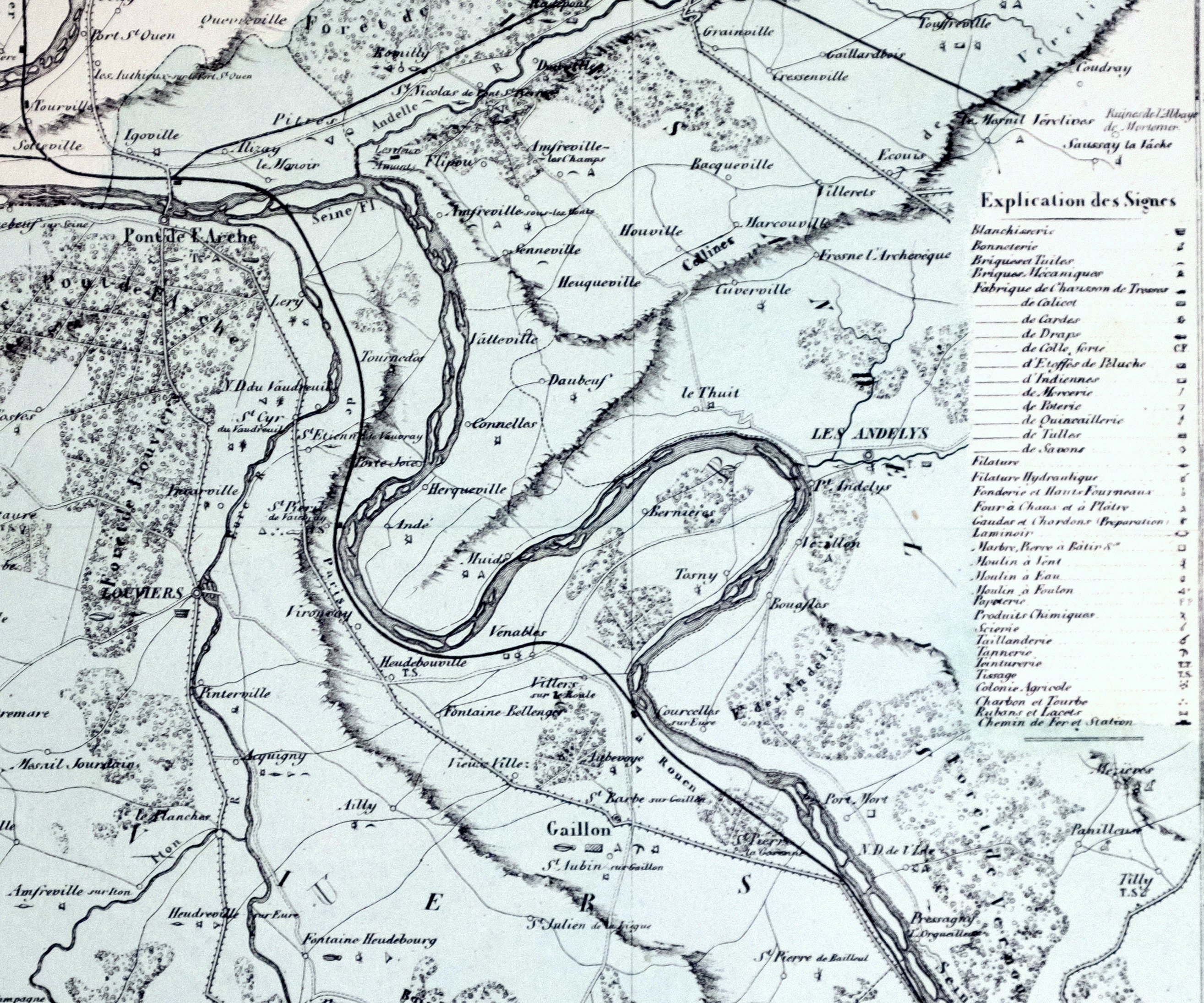 1800 年代のフランスのアンティーク地図、ルーヴィエとその周辺