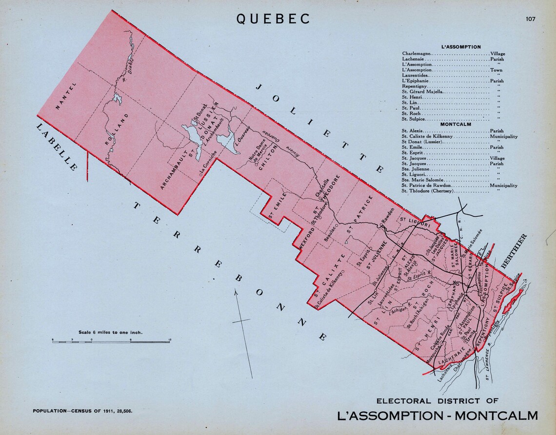 1915 Antique Map of L'assomptionmontcalm Quebec Canada Etsy