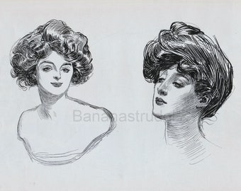 1907 Antique Gibson Girl Portrait - Two Gibson Girls - Untitled Gibson Portrait #13