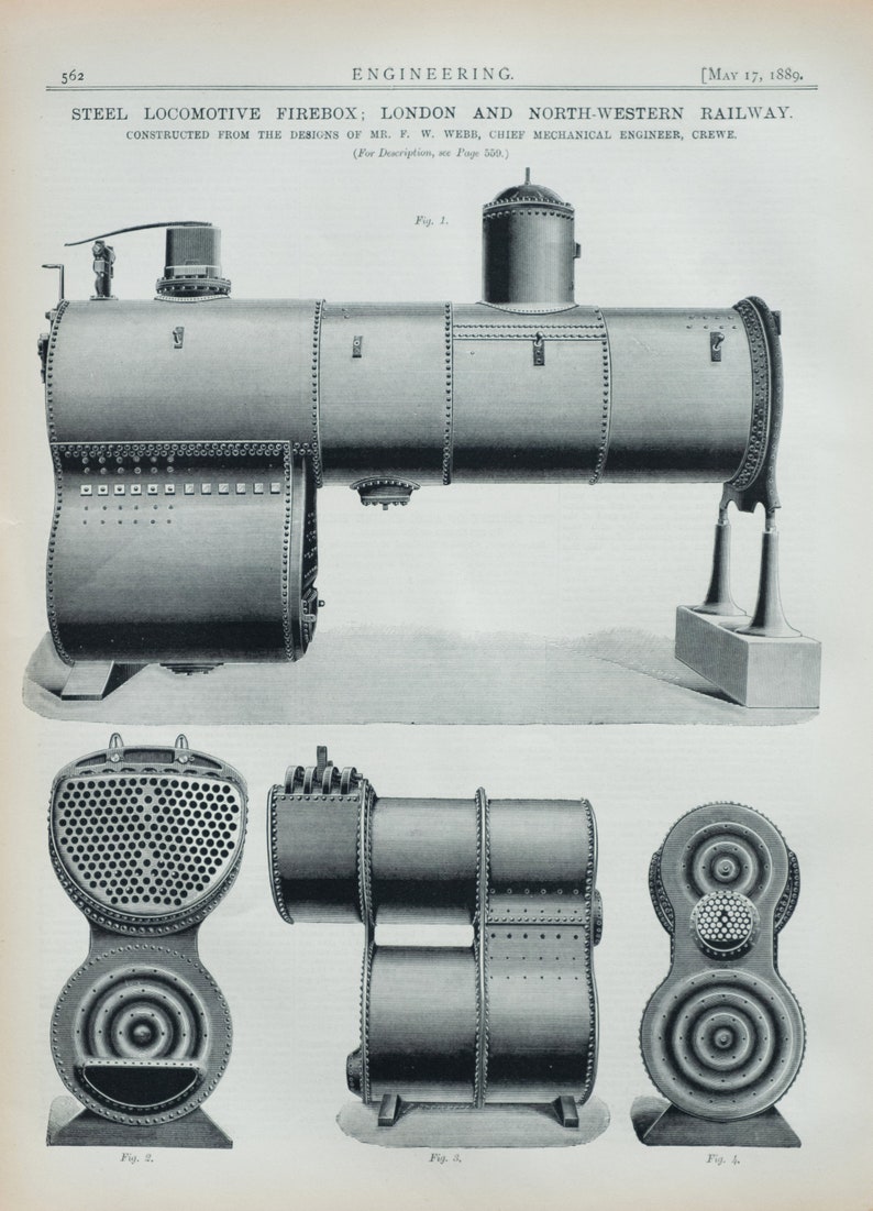 1889 Antique Engineering Drawing of Steel Locomotive Firebox London and Northwestern Railway Victorian Technical Print May 17, 1889 image 3