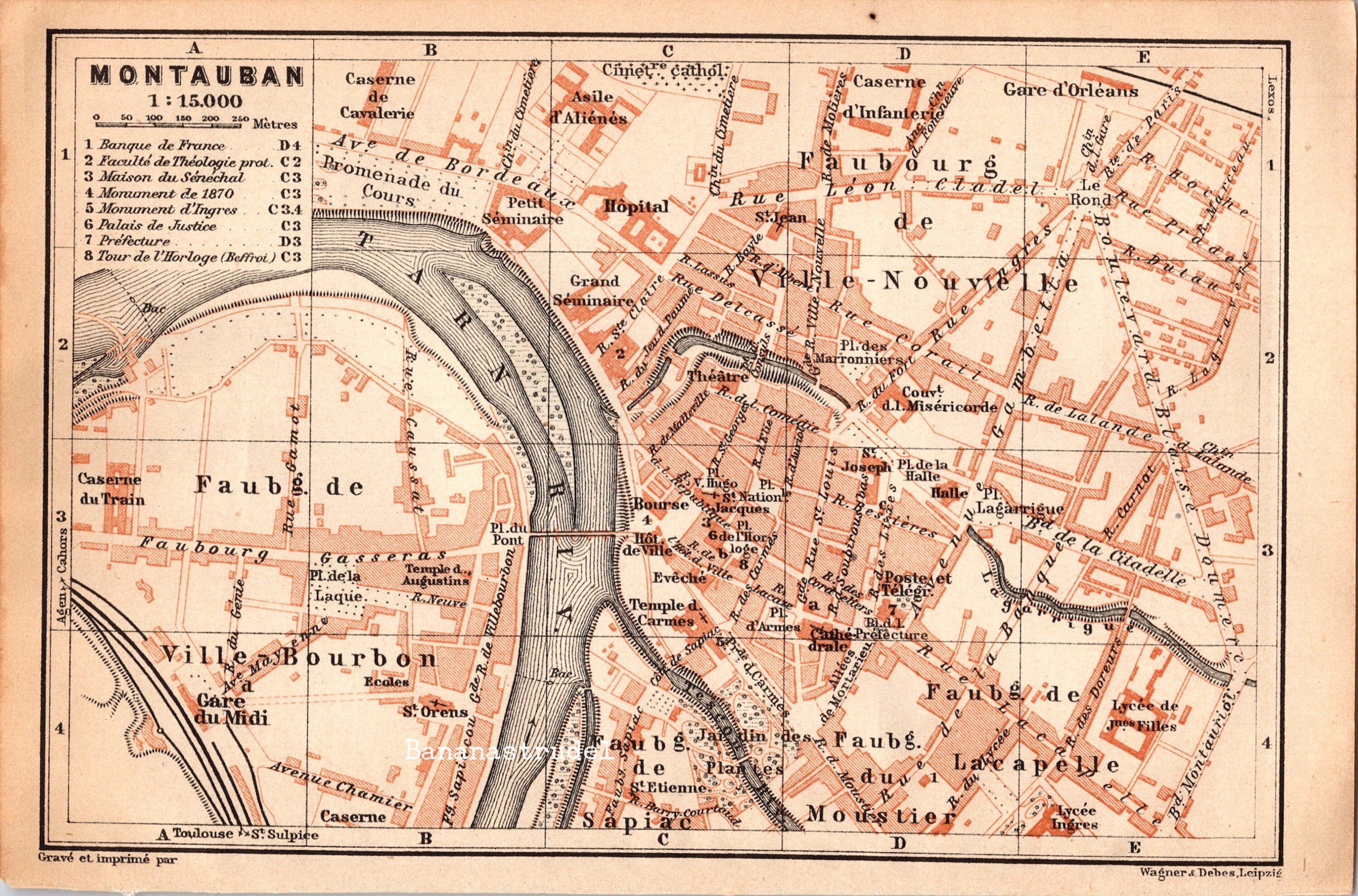 Antique Map of Montauban, France - Small 1907 City Map - Etsy
