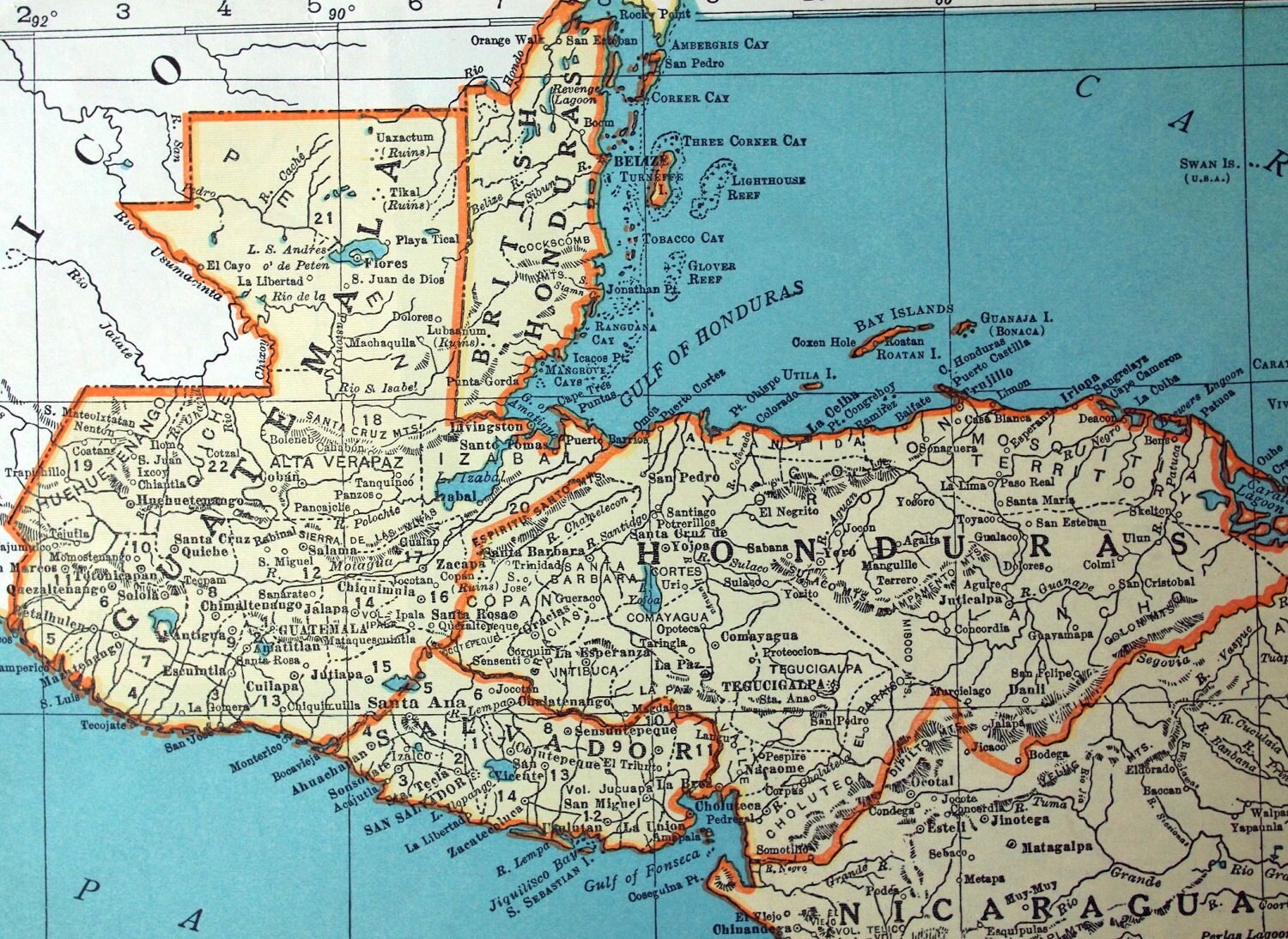 1937年中央アメリカのビンテージ地図 - ビンテージ中央アメリカ地図