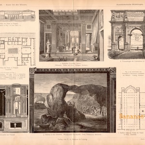 Antique Print on Roman Art and Architecture - Roman Homes - Arch of Constantine - Trajan&#39;s Column - Plate 29