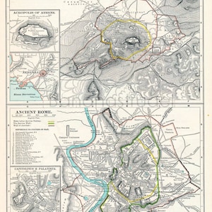 1902 Vintage Landkarte von Athen und Rom - Vintage Stadtplan - alter Stadtplan