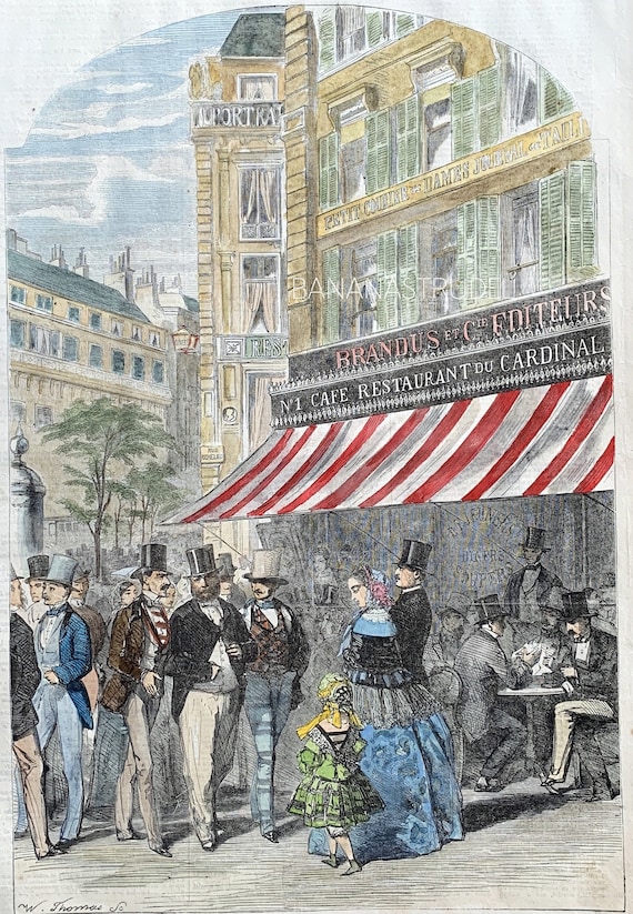 1855 Paris, France - Large Street Scene Boulevard Des Italiens