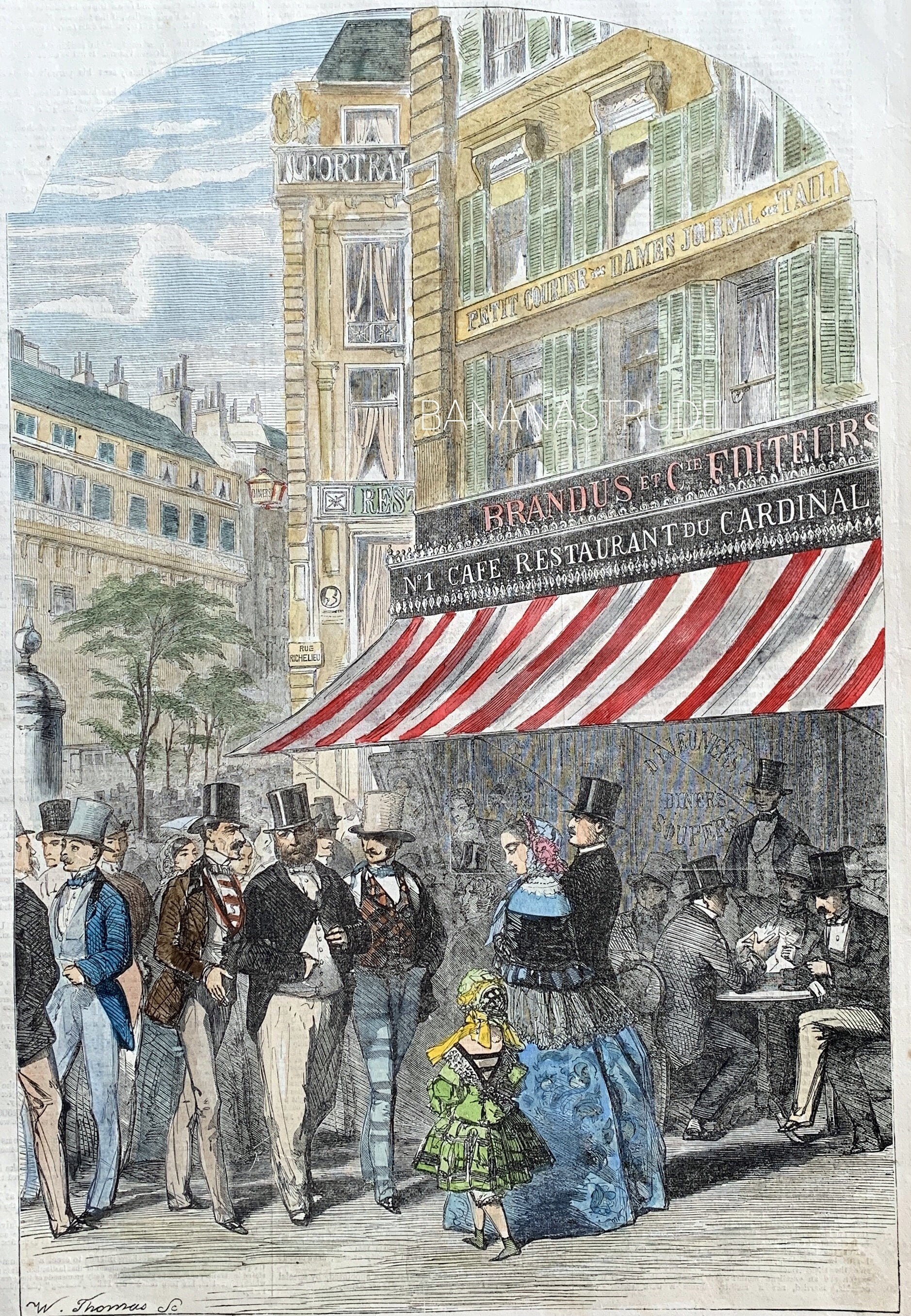 1855 Paris, France - Large Street Scene Boulevard Des Italiens